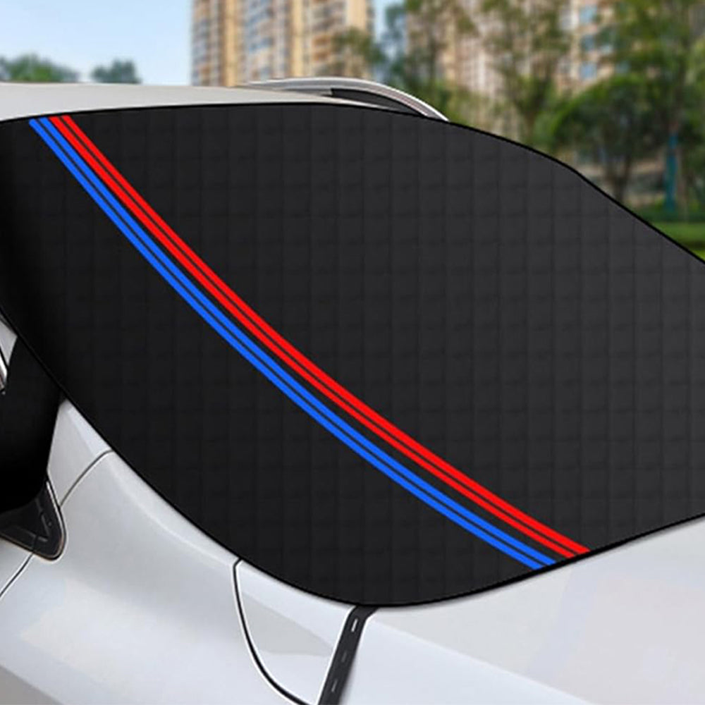 Car Windshield Snow Cover Protector with Reflection Strips-Double Layer Black