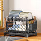 Two-Tier Carbon Steel Dish Drying Rack with Divided Storage