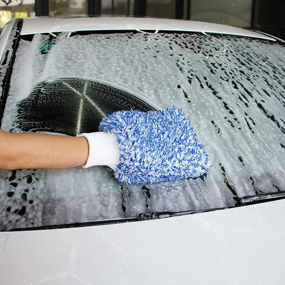 2PC Microfibre Wash Mitt Car Detailing High Density Long Pile Scratch Free Mitt with Elastic Cuff