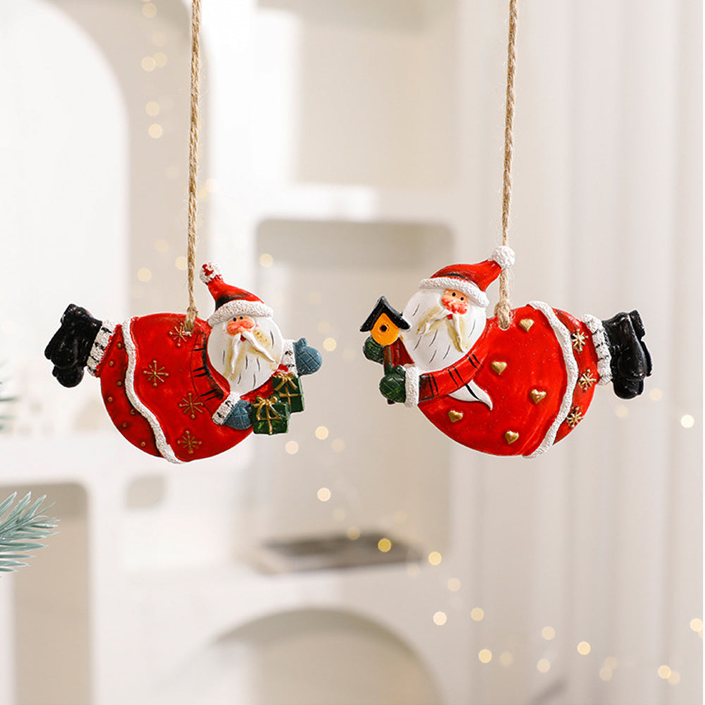 Resin Christmas Tree Ornaments 6 Pack Santa Snowman Stocking Sleigh Holiday Hanging Decorations