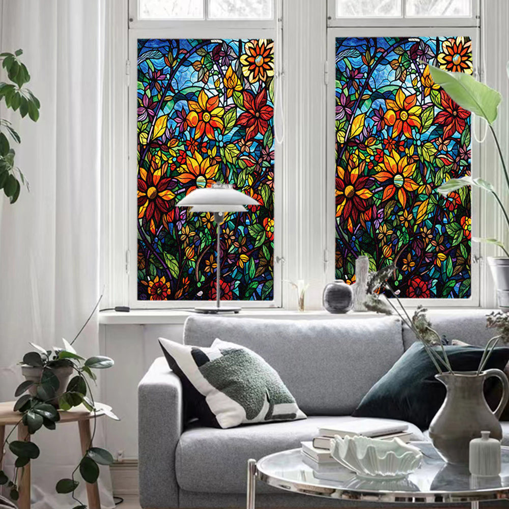 Static Cling Windows Film Stained Glass Stickers Flower Decor