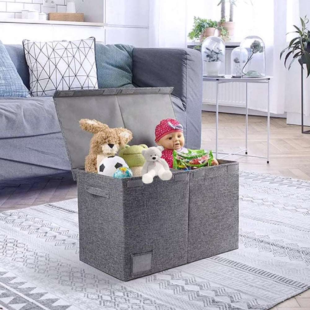 Foldable Large Toy Box Chest with Lid Linen Grey Toy Storage Organizer