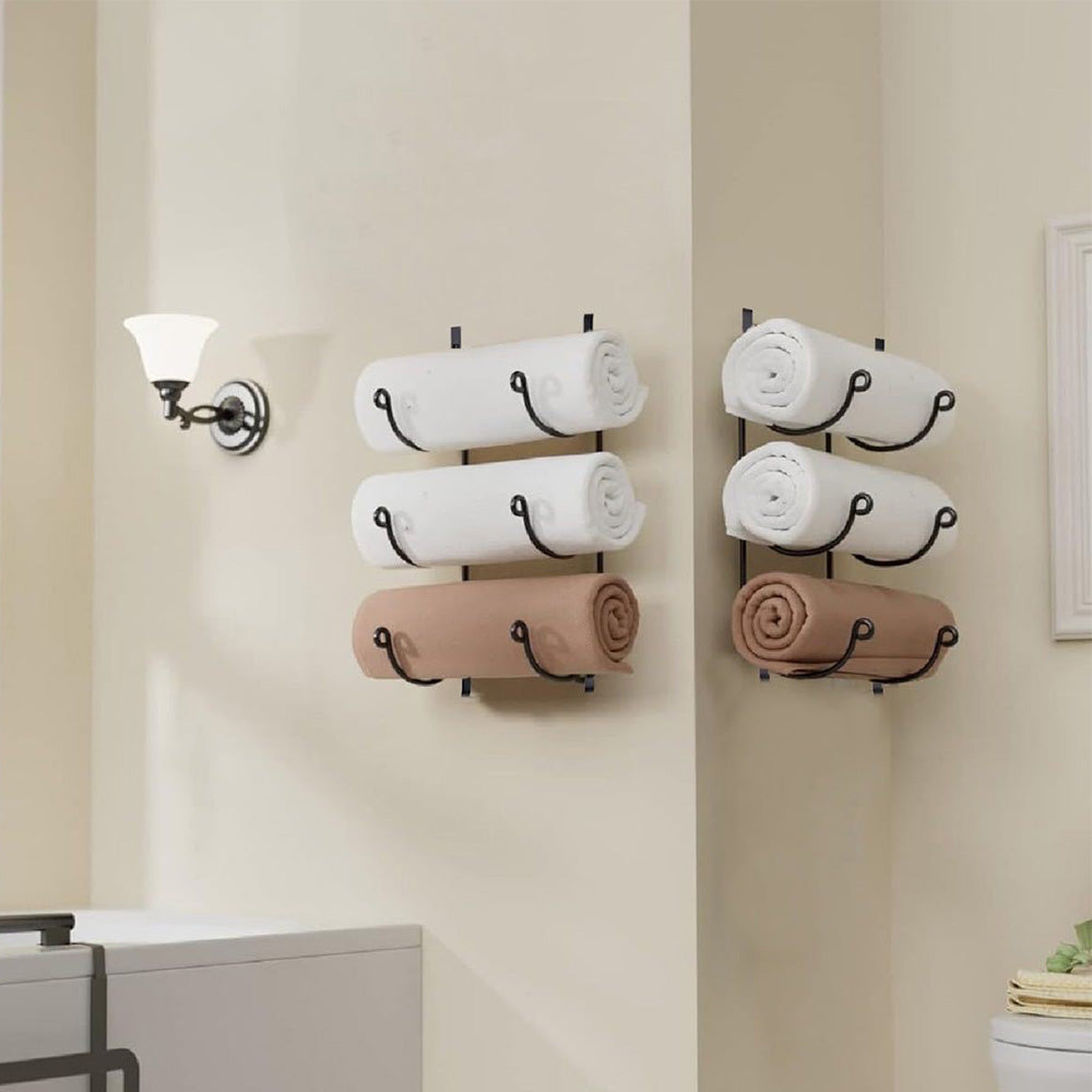 3-Tier Iron Wall-Mounted Bathroom Towel Rack for Vertical Storage