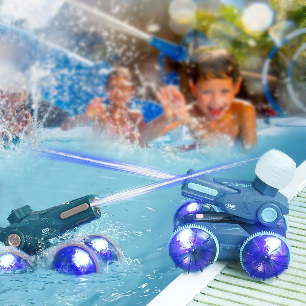 2.4GHz 4WD Amphibious Remote Control Stunt Car Boat with Water Gun Toy