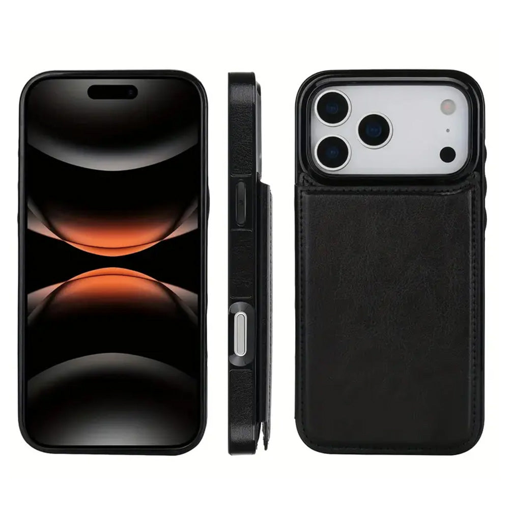 Leather Wallet Case for iPhone 17 Series Double Secure Flip Closure Full Body Drop Defense-Black
