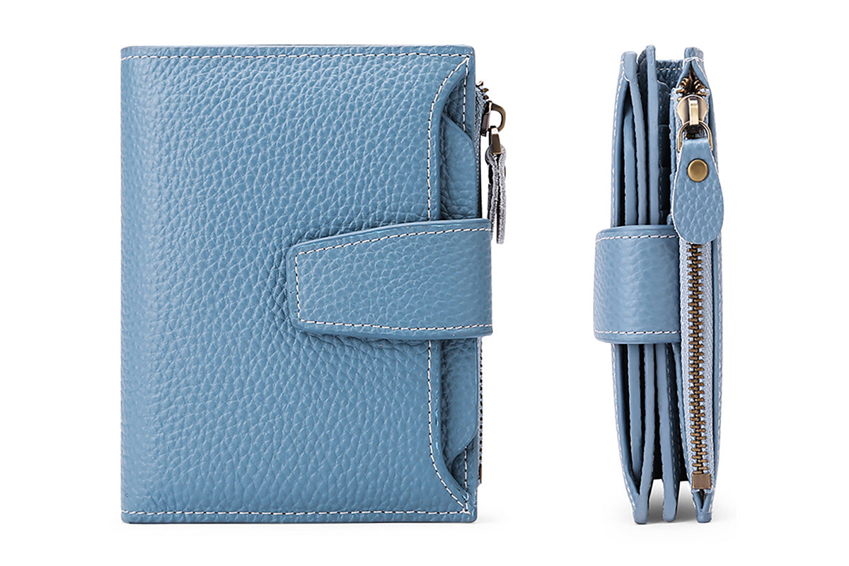Genuine Leather Women's Wallet Short RFID Blocking Purse with Zipper