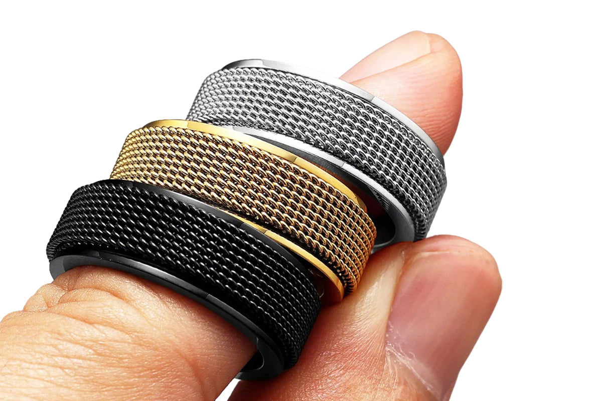 Titanium Steel Spinner Ring Set Silver Black Gold Relaxing Rotating Rings