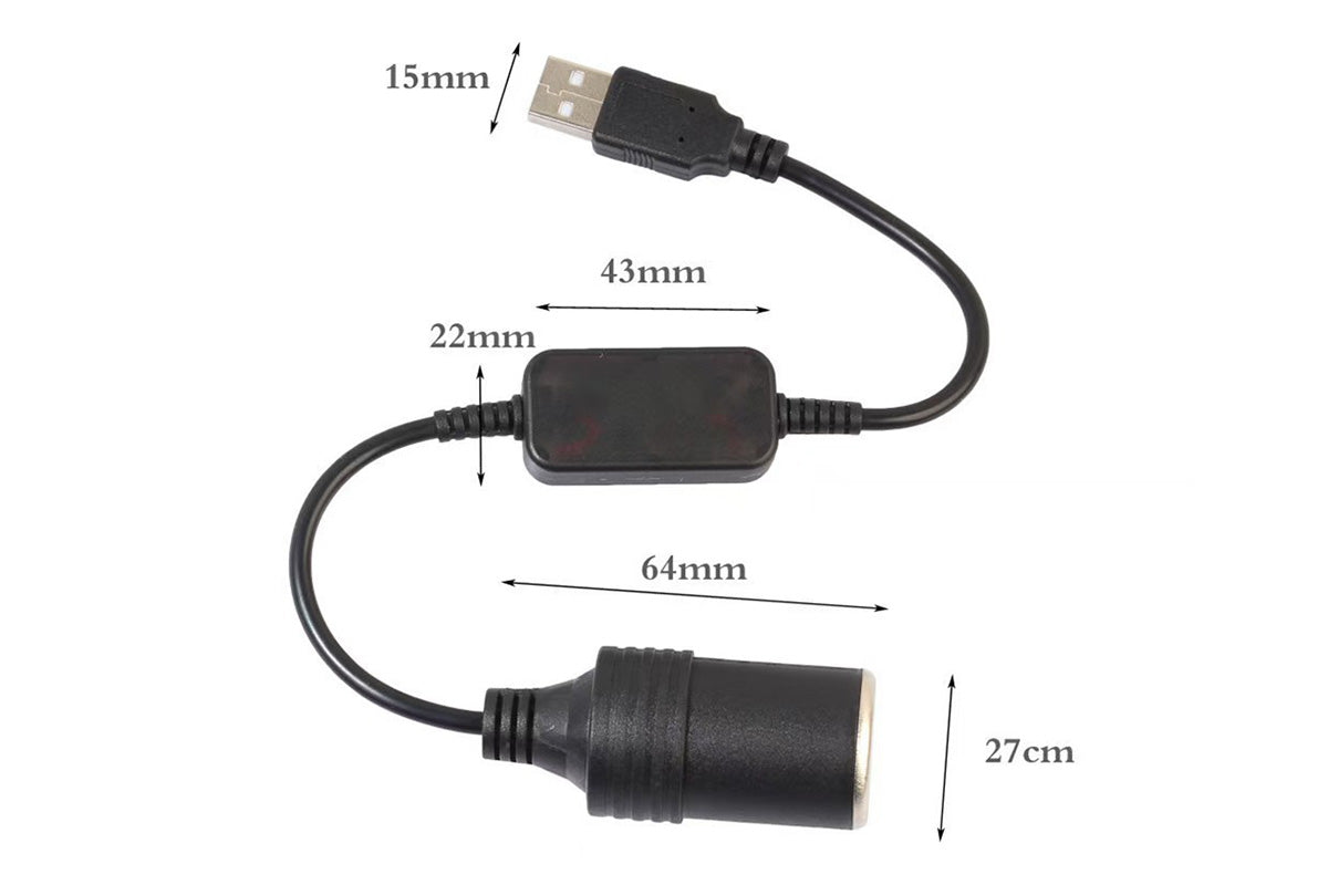 5V to 12V Step-Up Power Cable USB to Car Cigarette Lighter Converter for Dash Cams