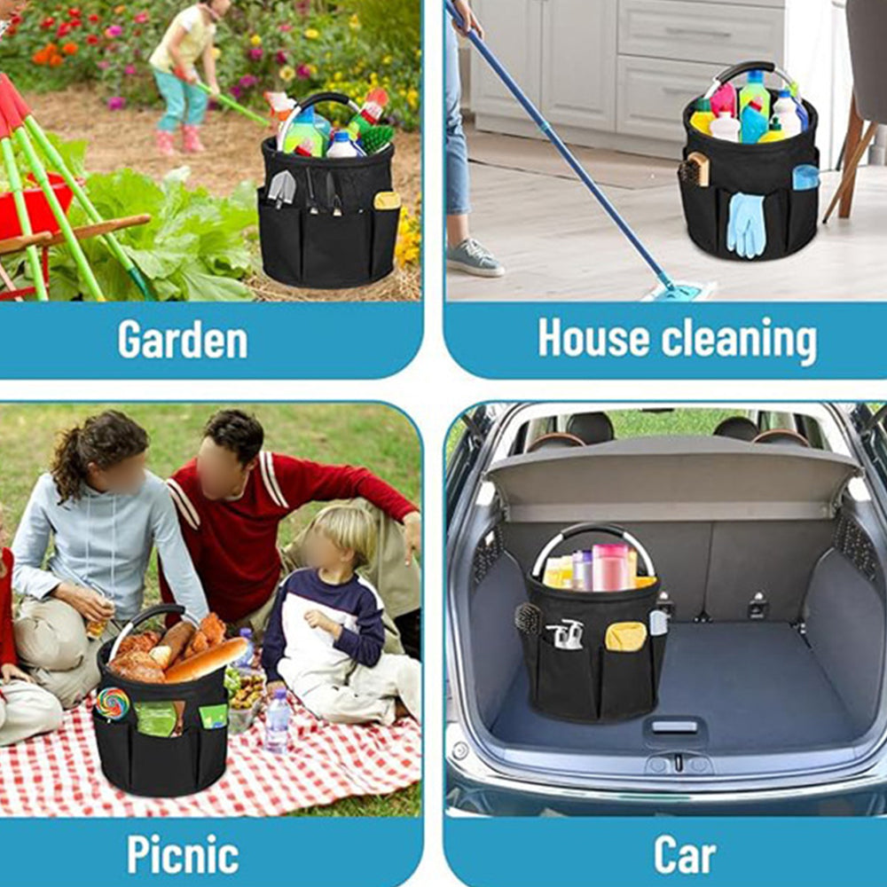 28 x 28cm Cleaning Caddy with Handle 6 Pockets Collapsible Bucket