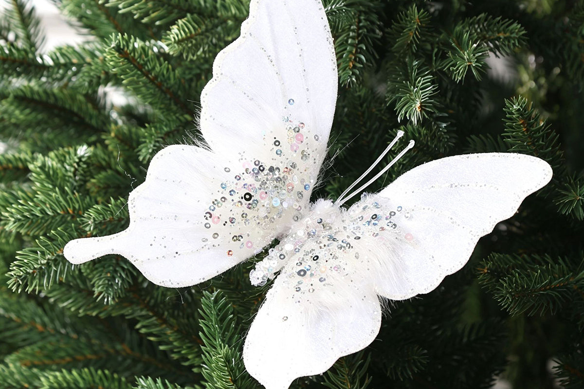 8pcs 3D Fabric Butterfly Clip Ornaments Sequins Glitter Trim Butterfly Clips Decor for Christmas Tree