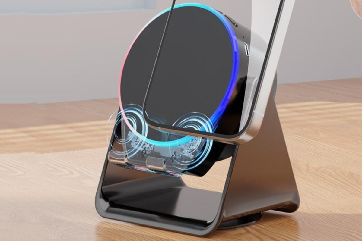 4 in 1 Wireless Induction Speaker Bluetooth Speaker with 360 Adjustable Phone Holder