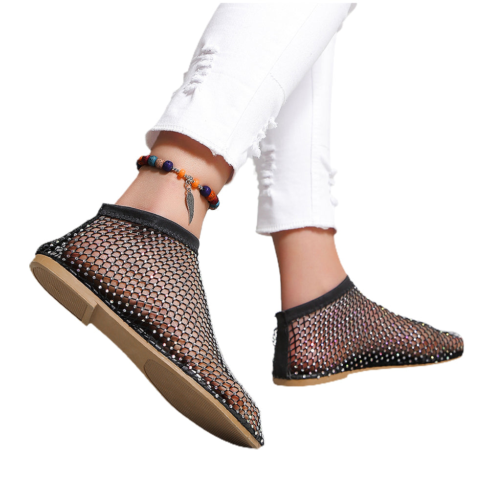 Women's Rhinestone Decor Hollow Out Flat Heels Sandals