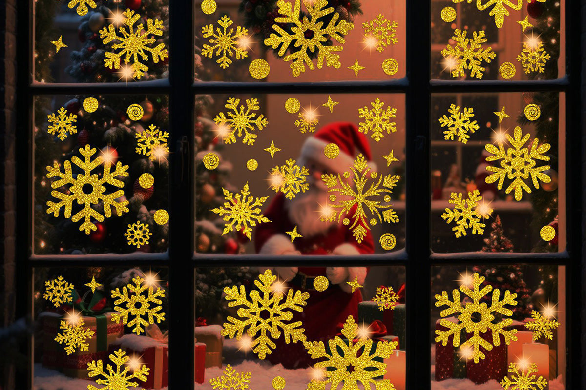 Christmas Window Clings Snowflakes Static Stickers Gold Silver for Holiday Decorations