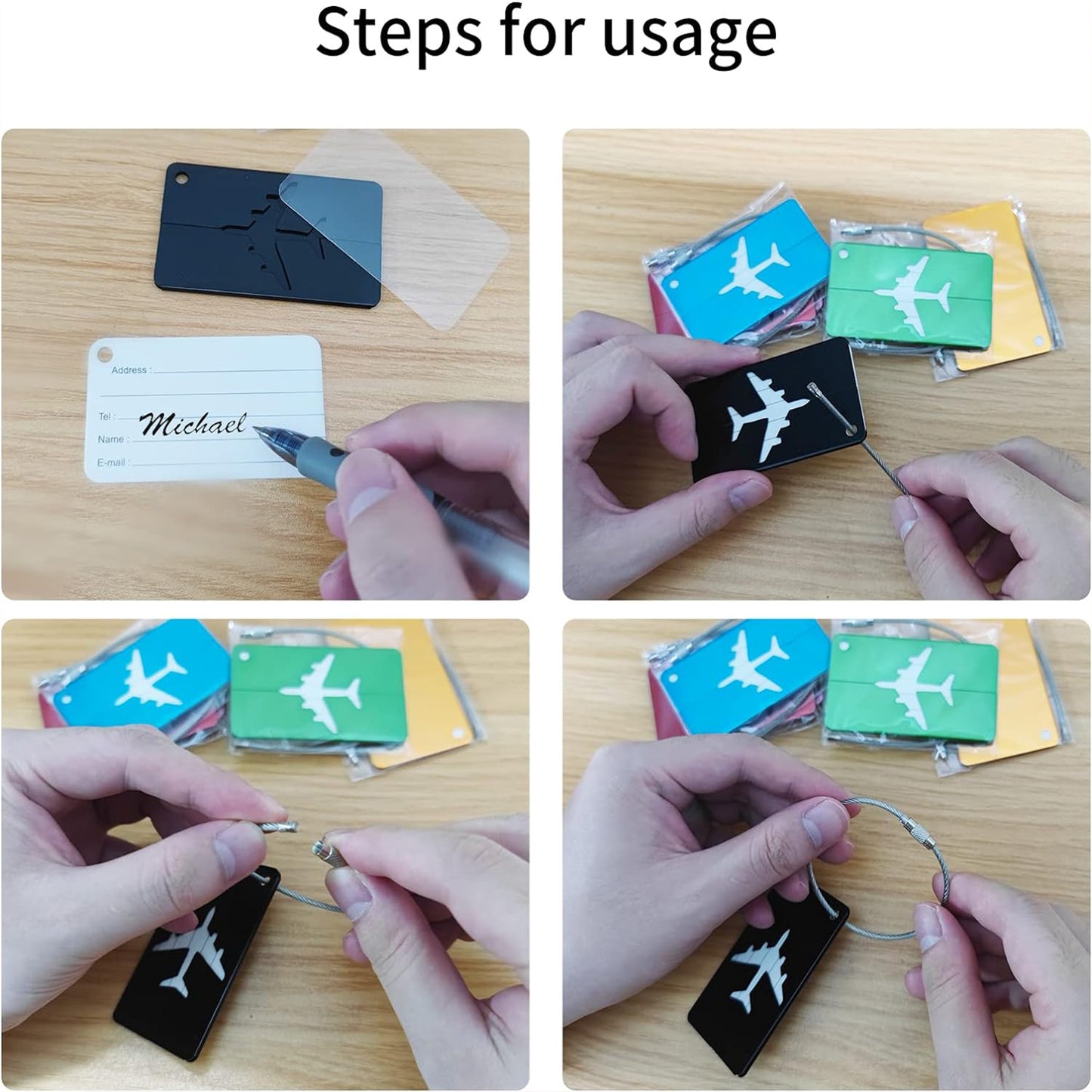 4Pcs Portable Aluminum Alloy Anti Loss Luggage Tags Travel ID Labels