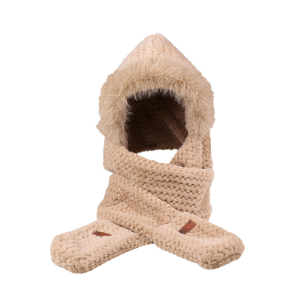 3-in-1 Winter Warm Plush Hooded Scarf Hat and Gloves