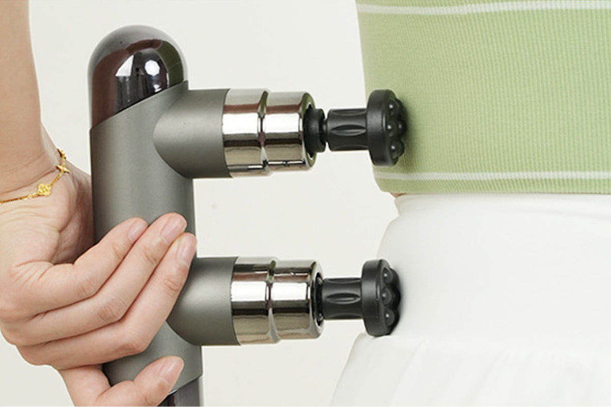 Dual Heads Massage Gun 6-Speed Deep Tissue Muscle Relax Massager with Extra 3 Pairs Replacement Heads