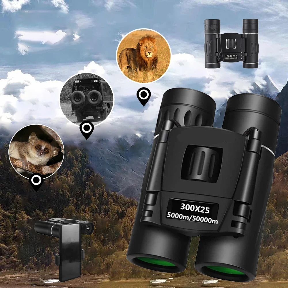 300x25 Folding High Powered Binoculars with Phone Holder