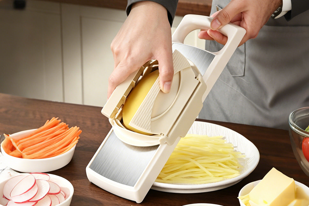 Kitchen Vegetable Slicer with 5 Blades Stainless Steel Cutter with Colander