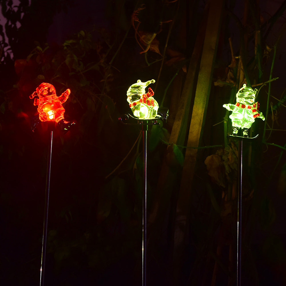 3Pcs Solar Christmas Snowman Light with RGB Color Changing