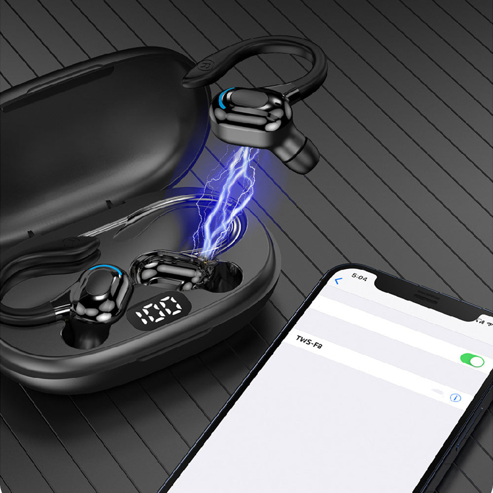 Wireless Bluetooth Earphones Over Ear Waterproof Sports Earbuds With LED Display Noise Cancelling Mic