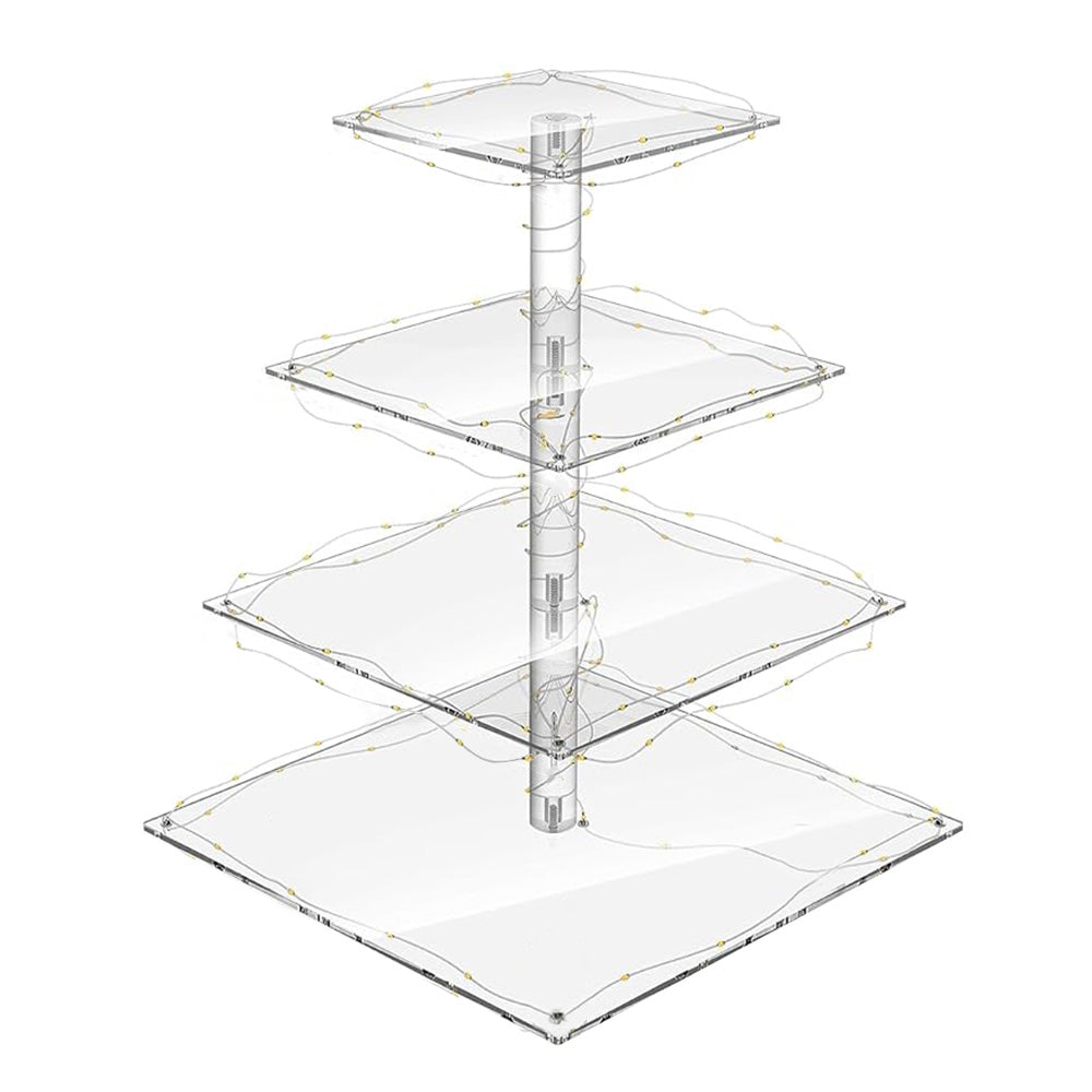 4 Tier Cupcake Stand Acrylic Tower Display with LED Light Holder for Party Decor