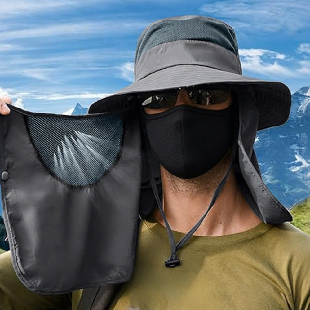 Outdoor Sun Protection Fishing Cap Wide Brim Hat With Neck Flap And Face Cover