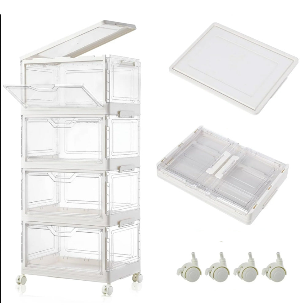 4 Tier Clear Storage Bins with Lids Stackable Plastic Bins with Wheels for Closet Bedroom Living Room