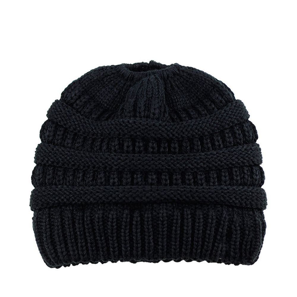 Women Girls Winter Cable Knit Ponytail Beanie High Bun Crochet Hat