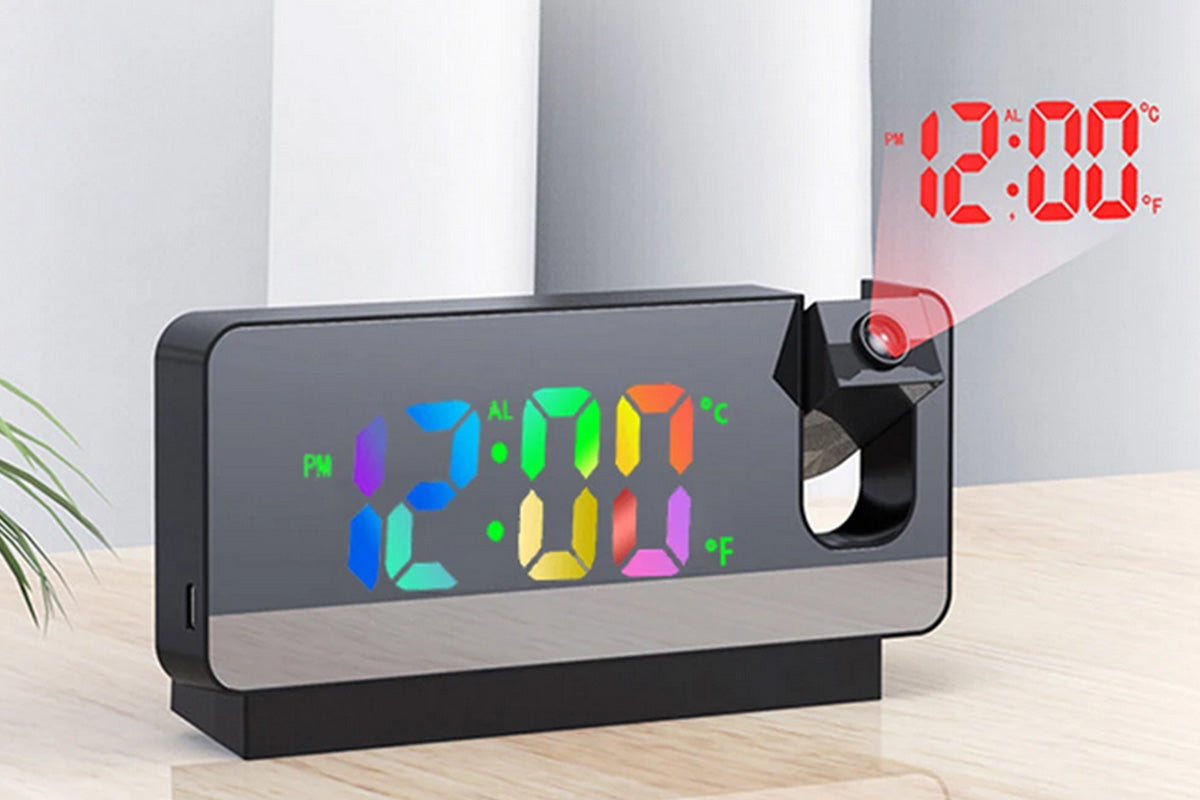 LED Digital Smart Alarm Clock with Projection Temperature Time LCD Display