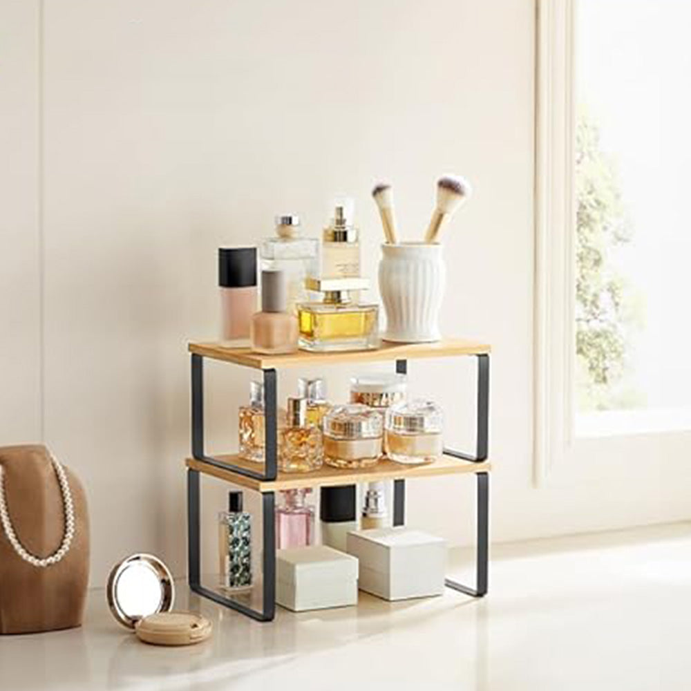 2Pcs Wooden Cabinet Shelf Organizers Kitchen Counter Shelves