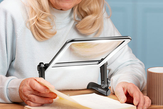 Neck Hanging 5X Magnifying Glass with 3 Color Dimmable LED Light Rechargeable Hands-Free Wearable Reading Magnifier