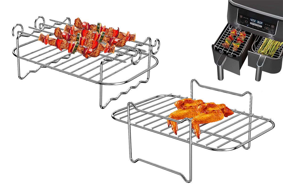 2PCS Square Air Fryer Rack Stackable Multi-Layer Stainless Steel Air Fryer Stand