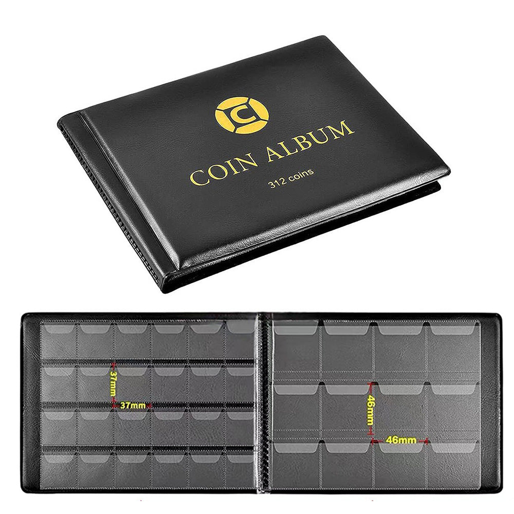 312 Slots Black Coin Album Storage Book for Collectors Coins Stamps Badges Cards
