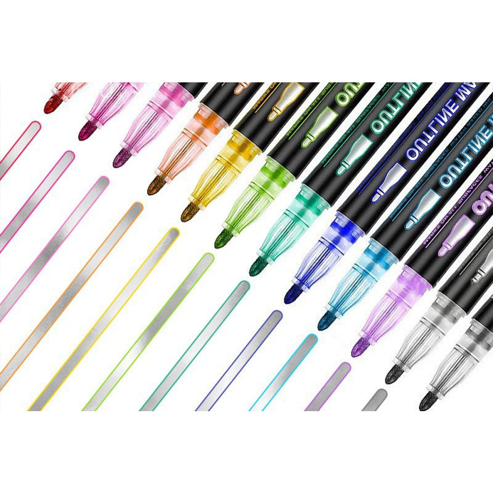 Silver Outline Double Line Pens for Drawing Art Glitter Markers