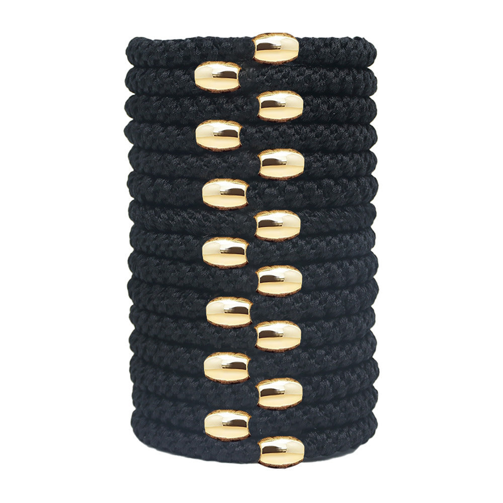 15 Pack Thick Hair Ties with Gold Beads for Women Girls Ponytail Holders