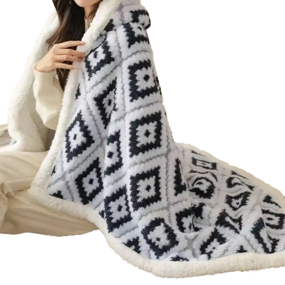 100cmx150cm Winter Jacquard Thickened Multi-Functional Blanket with Hood and Gloves