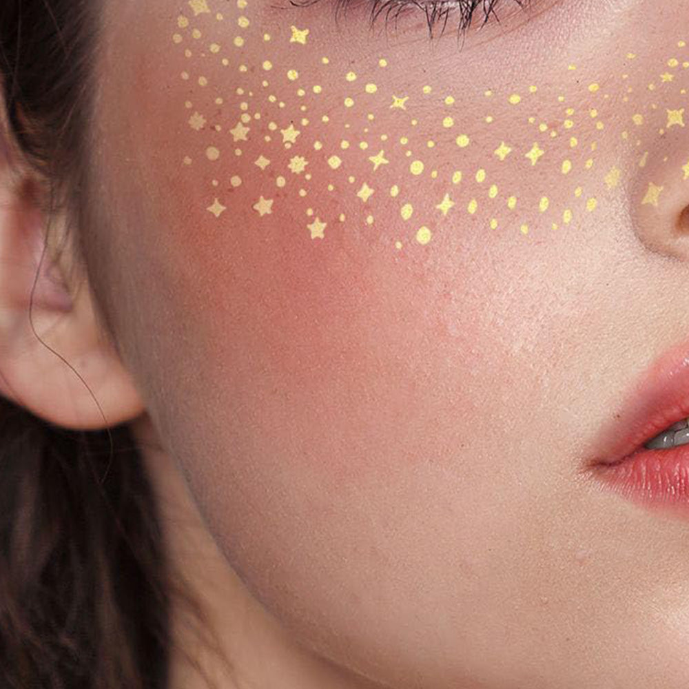 6 PCS Glitter Freckles Face Tattoo Water Resistant Sweat Resistant Gold Transfer Stickers for Party