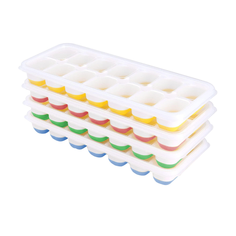 4Pcs Ice Cube Tray with Lid Easy Release Silicone Mould 14 Cubes Container Mold