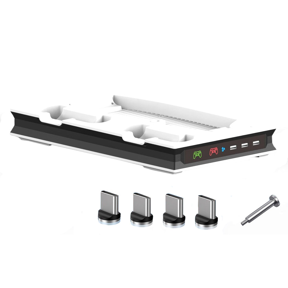 For PS5 Vertical Stand Cooling Fan with Dual Controller Charging Dock Station