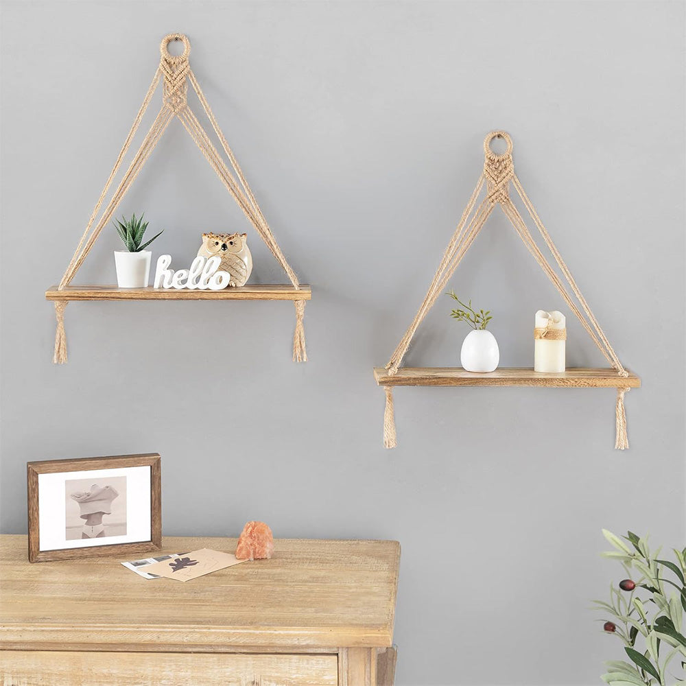 2X42x14cm Bohemian Macrame Rope Wall Display Shelf with Tassels