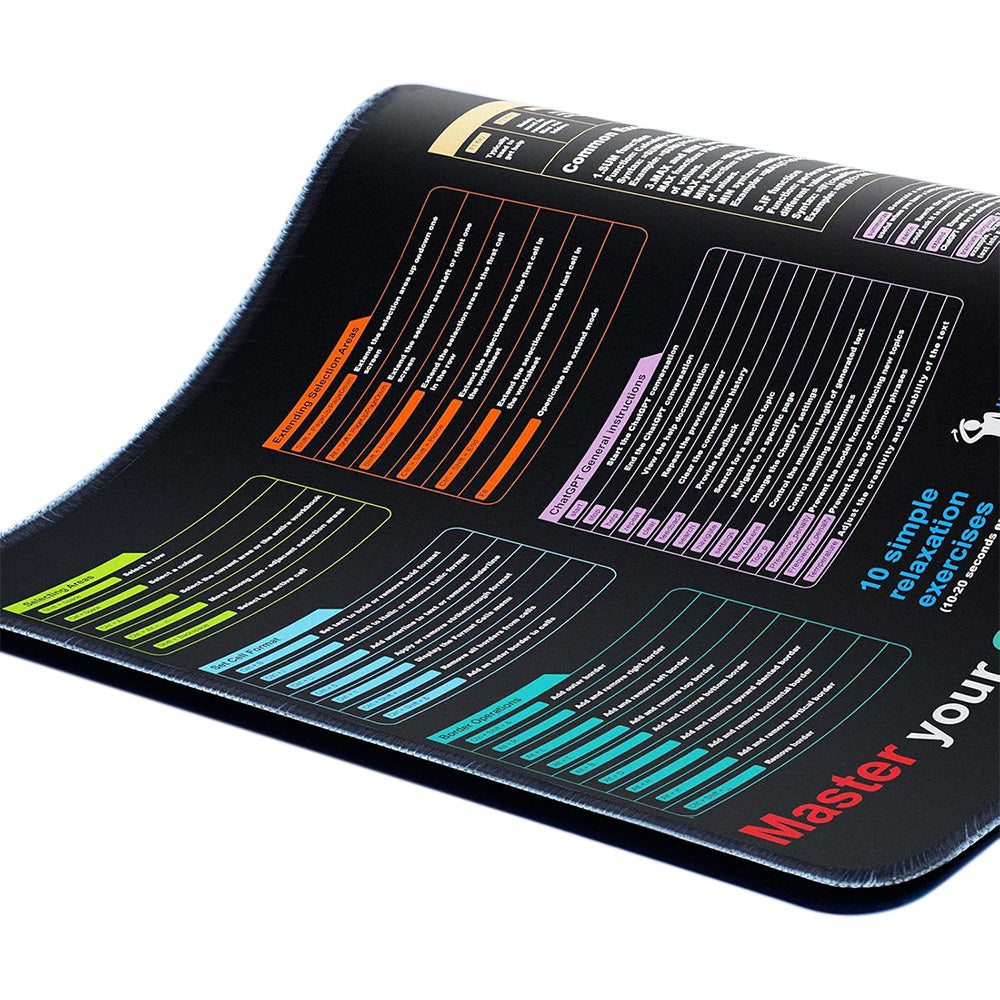 Excel Cheat Sheet Desk Mat Non-Slip Excel Shortcuts Mouse Pad Shortcuts Mouse Mat