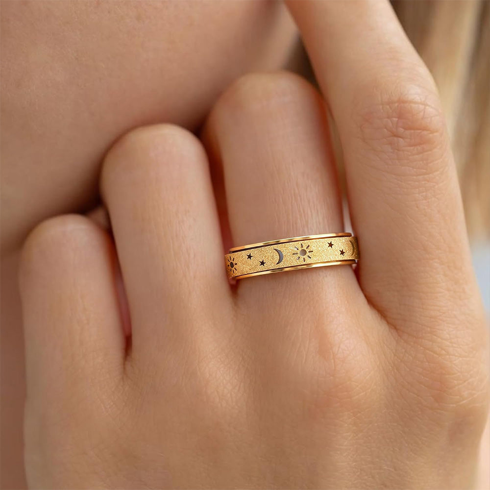 3 Piece Stainless Steel 360 Degree Spinner Ring Set Gold Silver Rainbow
