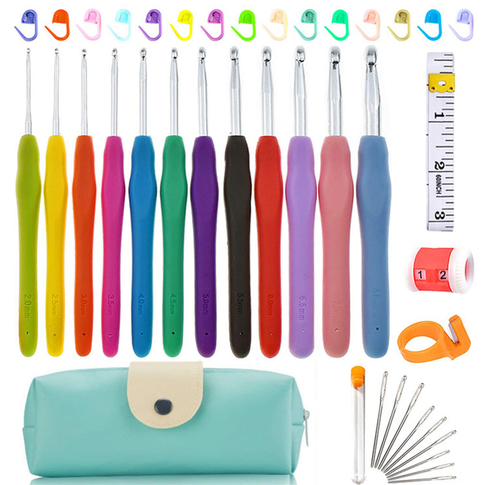 41-Piece Rainbow Crochet Hook Set - Soft Grip Aluminum Knitting Needles with Storage Case