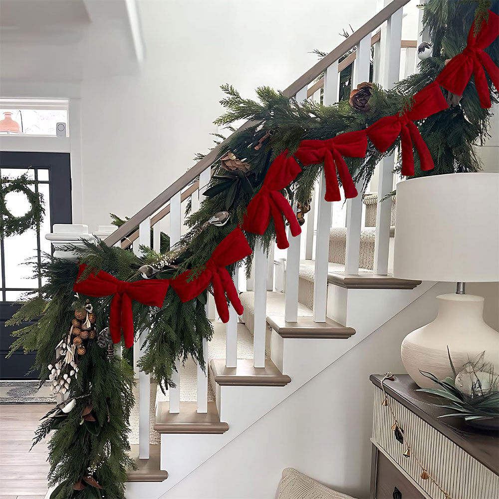 Christmas Decorations 180cm Red Velvet Bow Garland