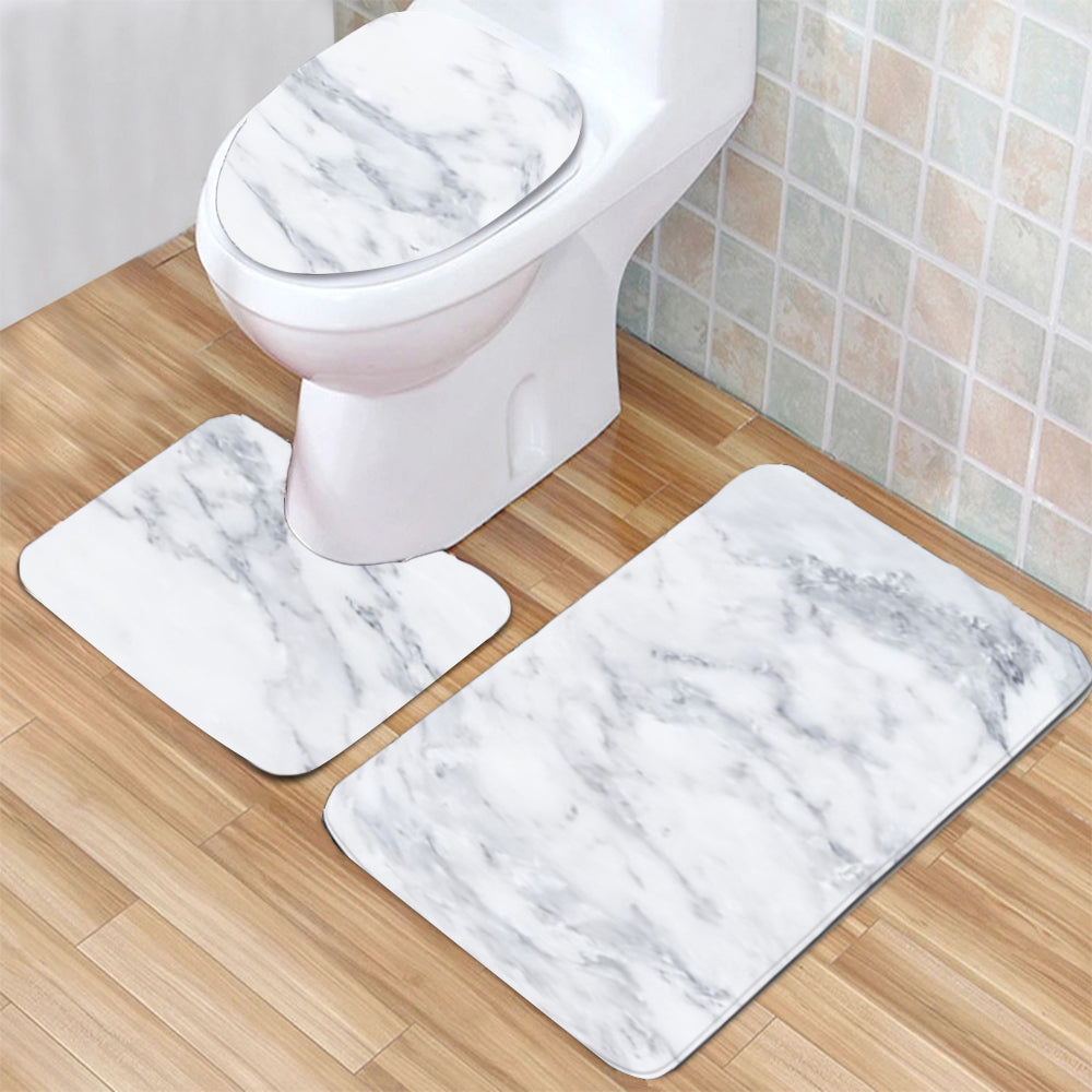 3Pcs Washable Bathroom Mat Set Anti Slip Toilet Seat Cover Pedestal Rug Bath Carpet