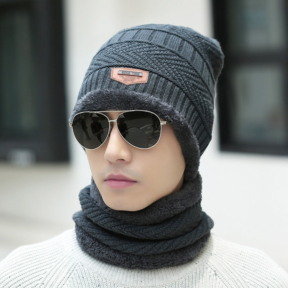 Beanie Hat with Scarf Set Warm Polyester for Men and Women Winter Outdoor Activities