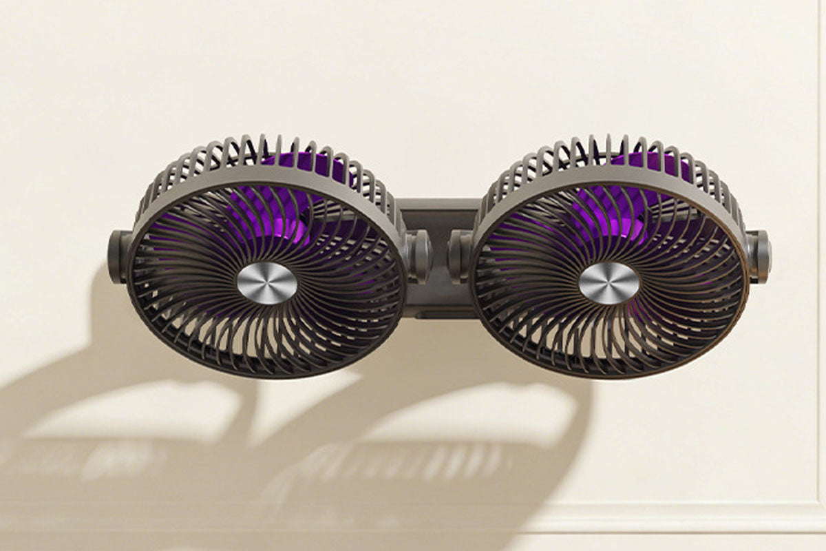 Dual Heads Rechargeable Hanging Fan 3 Speeds Fan with Night Light