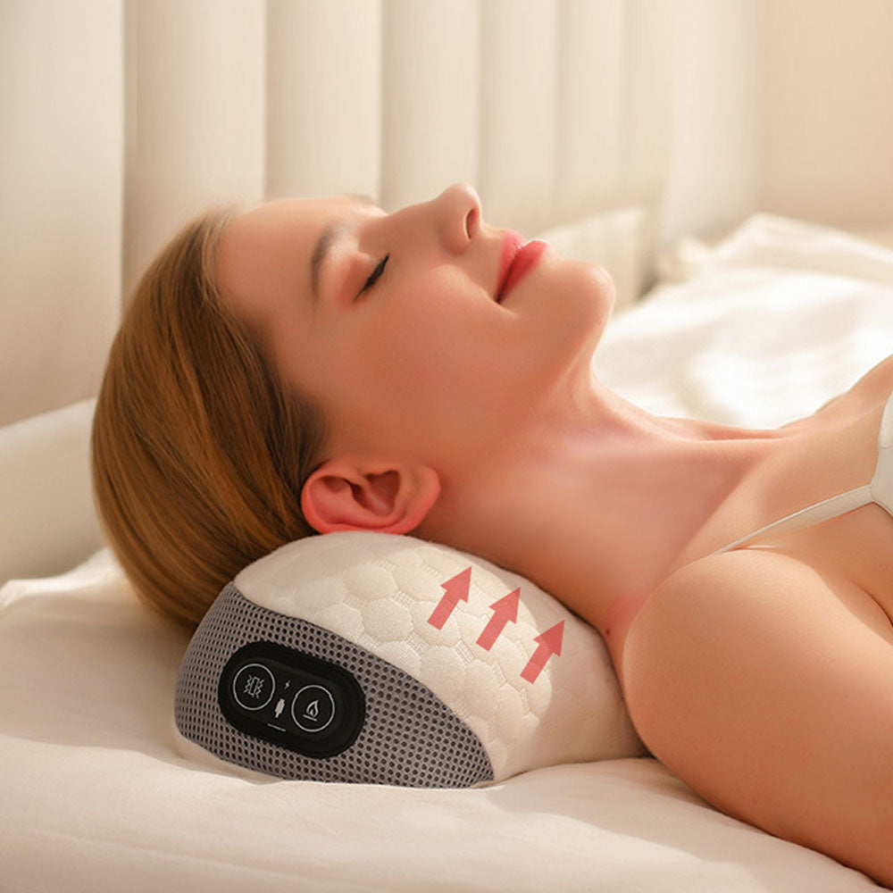 Electric Neck Massager Ergonomic Cervical Neck Traction Pillow with Heat Vibration