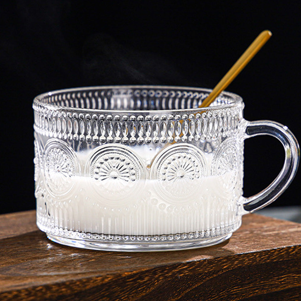 2PCS Vintage Embossed Coffee Mugs With Lid And Spoon For Tea Milk