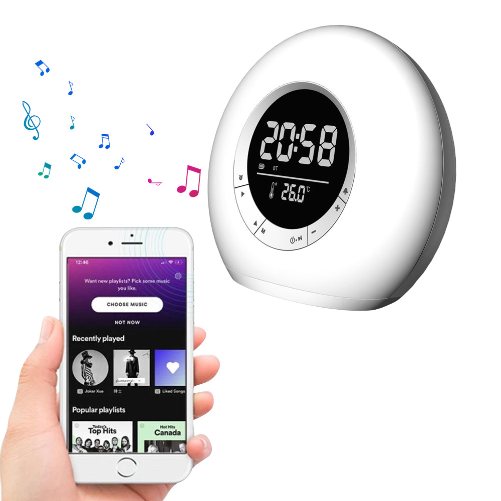 LED Colorful Wake Up Light Alarm Clock with Bluetooth Speaker